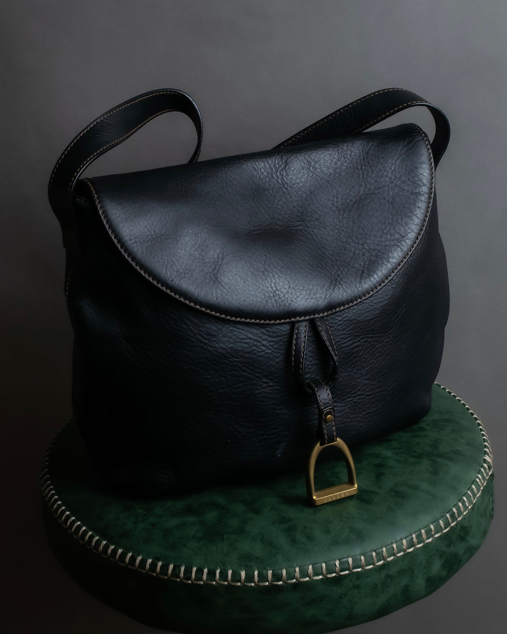 "Ralph Lauren" Saddle＆stirrup motif grained leather shoulder bag