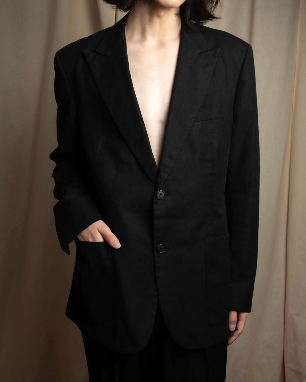 "HERMES" 90's Elegantly relaxed cotton linen tailored jacket