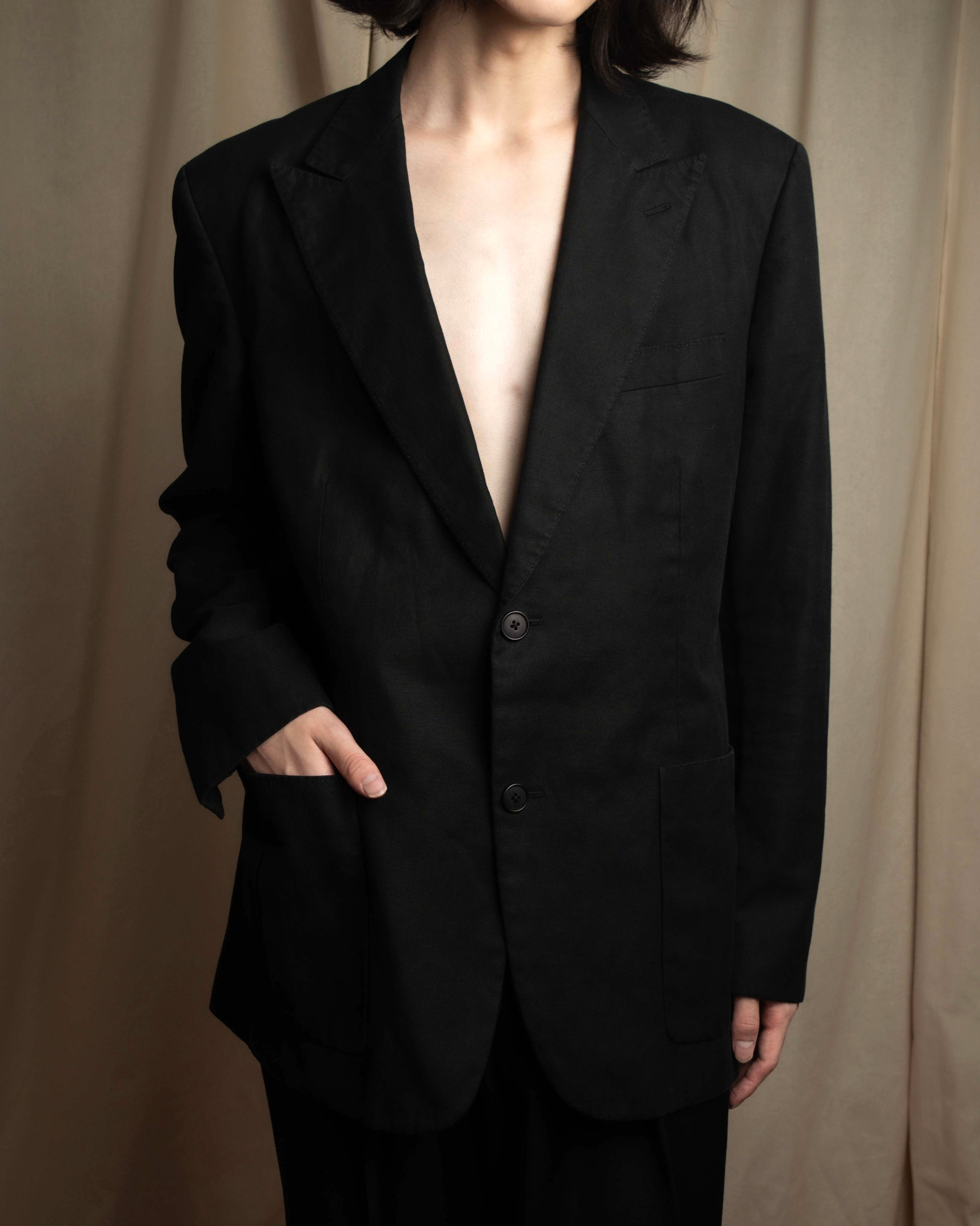 "HERMES" 90's Elegantly relaxed cotton linen tailored jacket