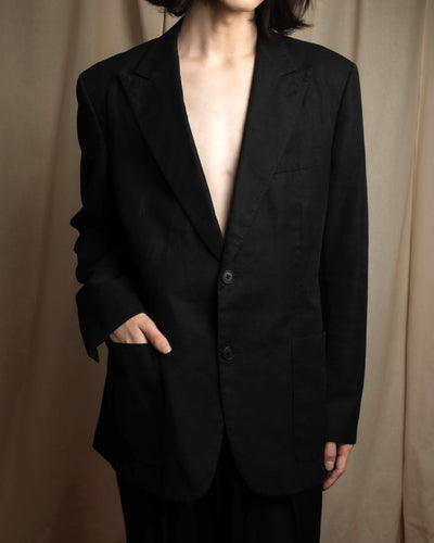 "HERMES" 90's Elegantly relaxed cotton linen tailored jacket
