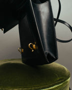 -SPECIAL- “HERMÈS” 80’s-90’s Camargue black leather and canvas shoulder bag
