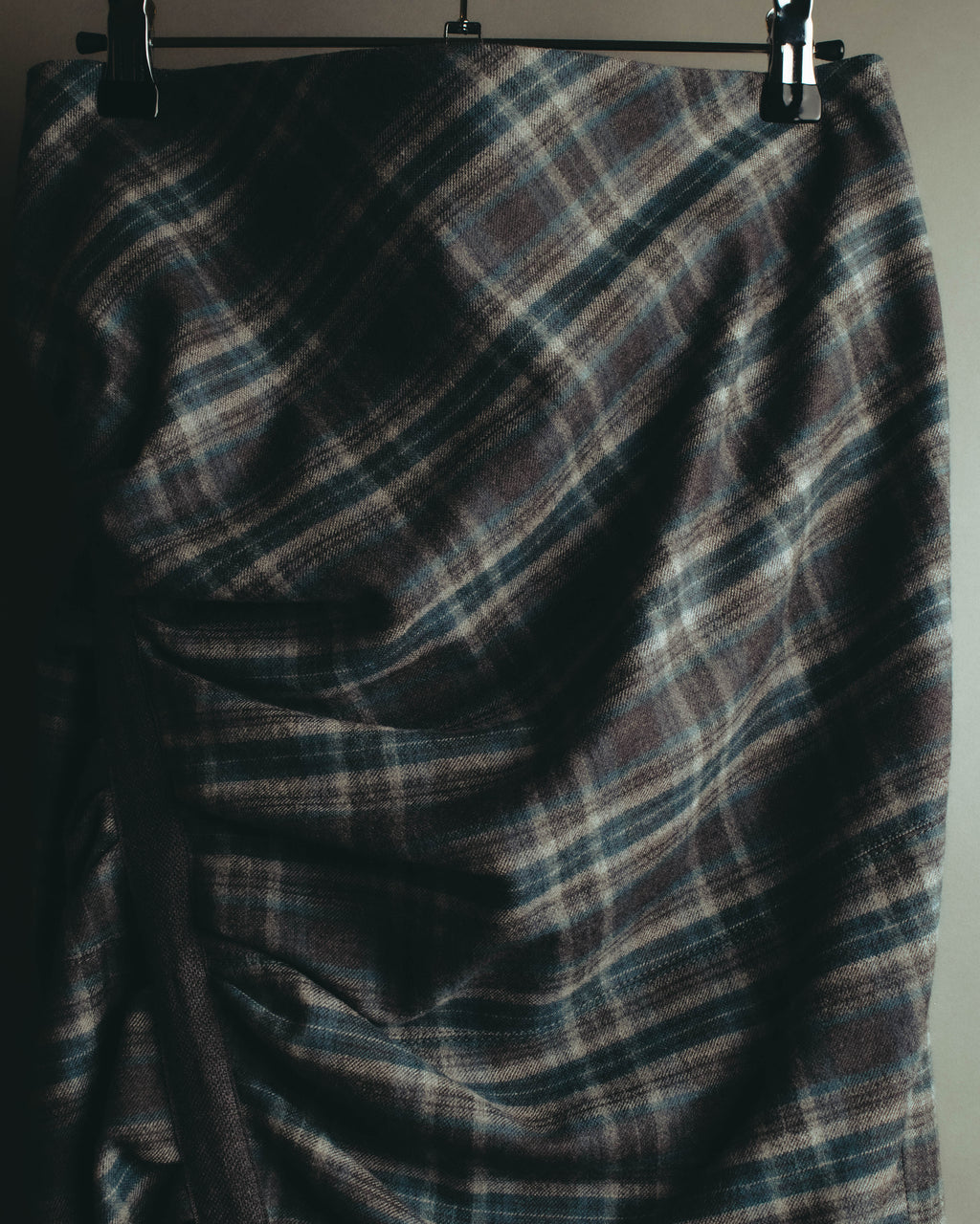 "BRUNELLO CUCINELLI" Late 90's-early 10's Soft wool plaid draped skirt