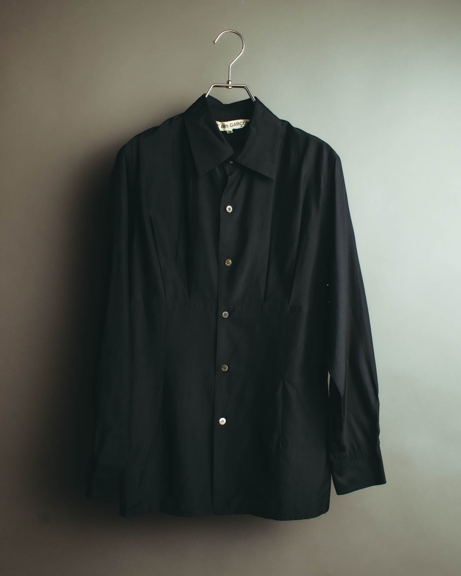 “COMME des GARCONS” Late 80’s-early 90’s silk tucked black shirt