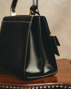 -SPECIAL- "Salvatore Ferragamo" 90's-00's Gancini contrast stitch leather handbag