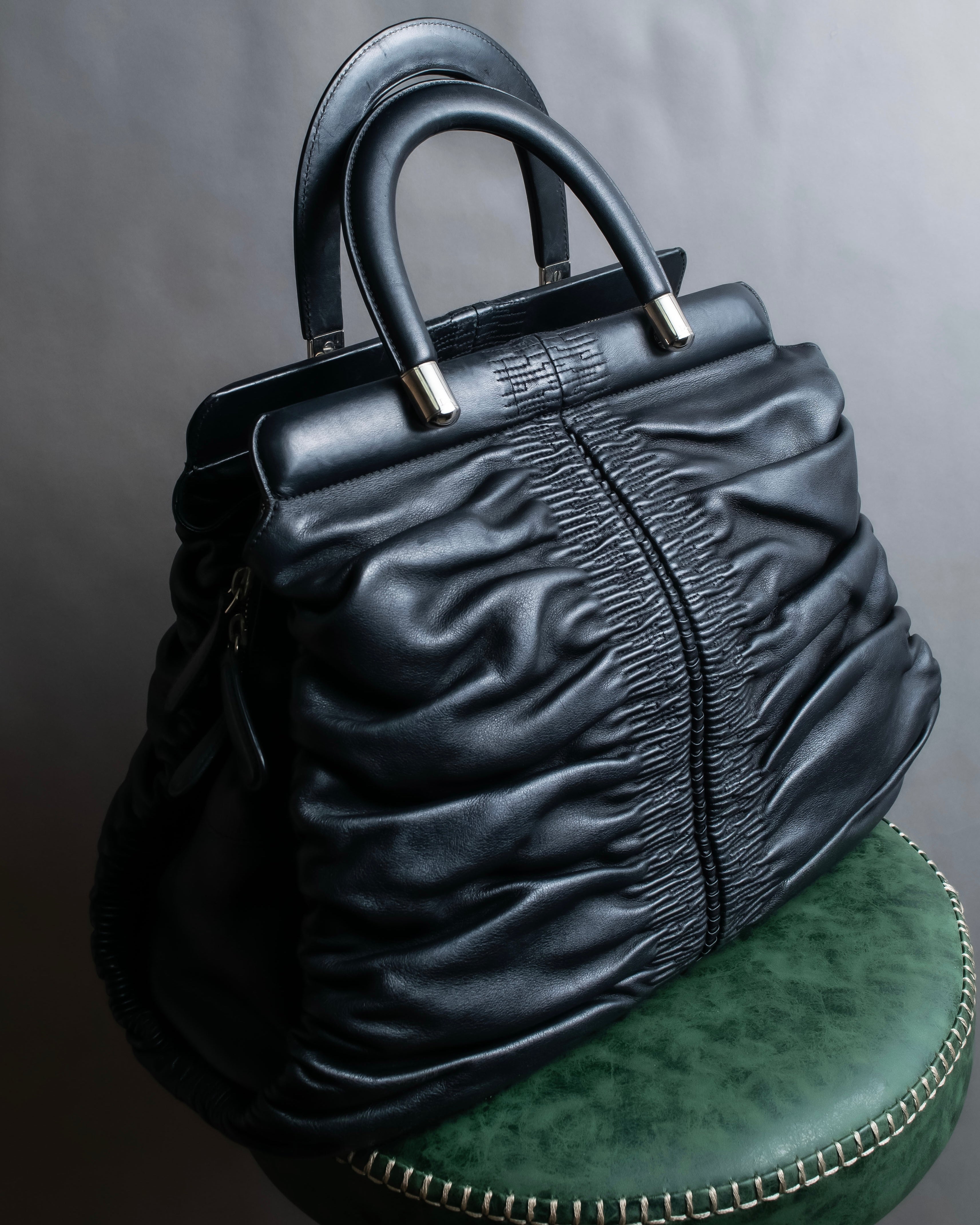 "Christian Dior" Karenina gathered design leather handbag