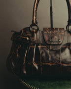 "Salvatore Ferragamo" 00's-10's Glossy crocodile embossed leather handbag