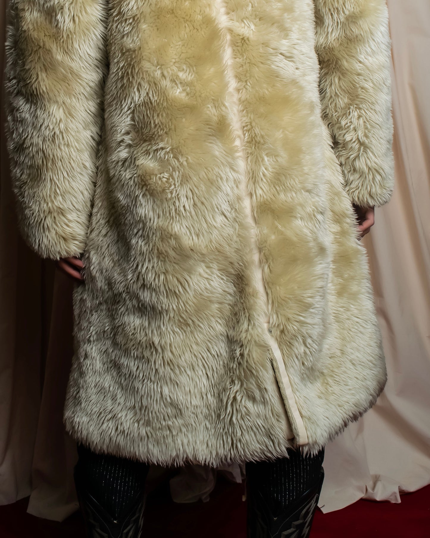 "DIESEL" Double zipper hooded long fur coat