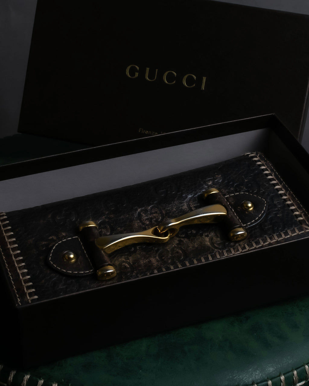 "GUCCI" GG mark embossed leather horsebit long wallet