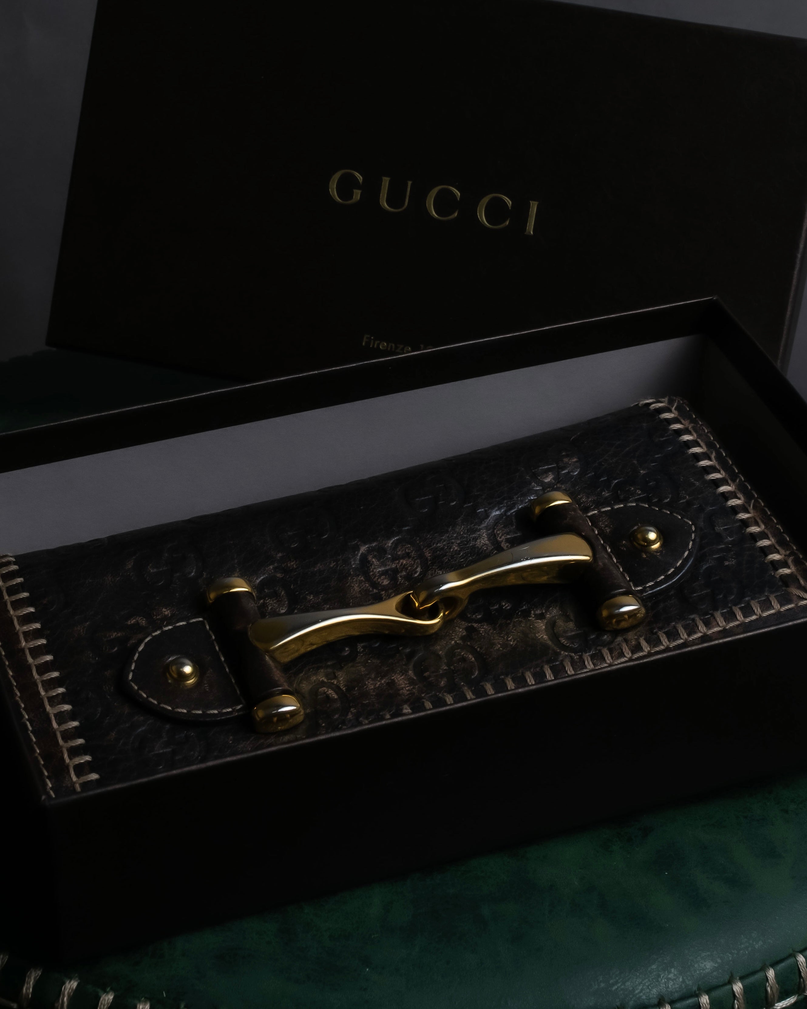 "GUCCI" GG mark embossed leather horsebit long wallet