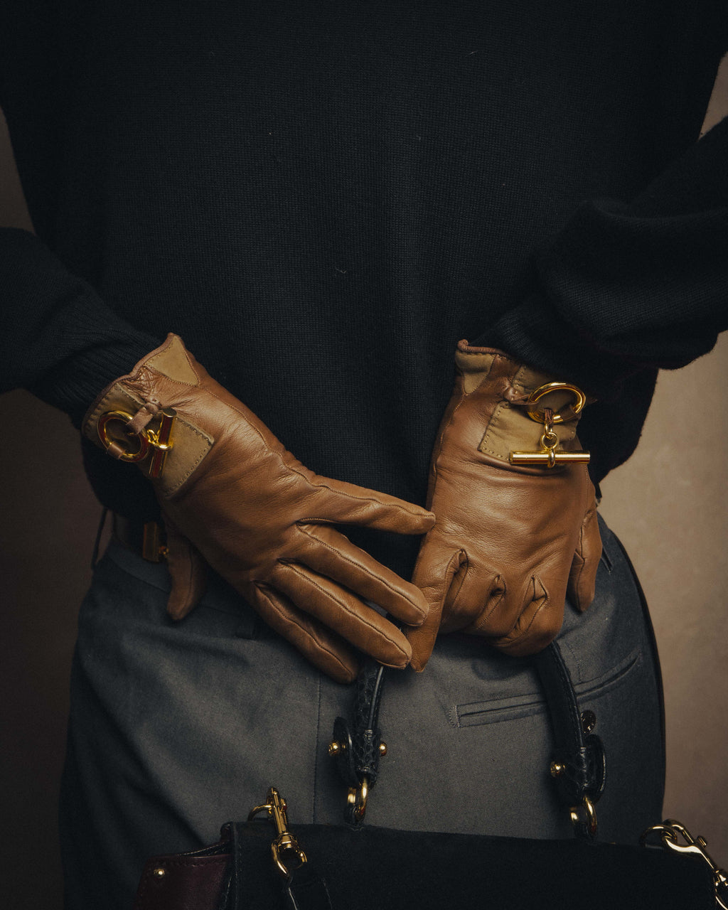 -SPECIAL- “HERMÈS” 80’s-90’s Chaine d’ancre leather gloves