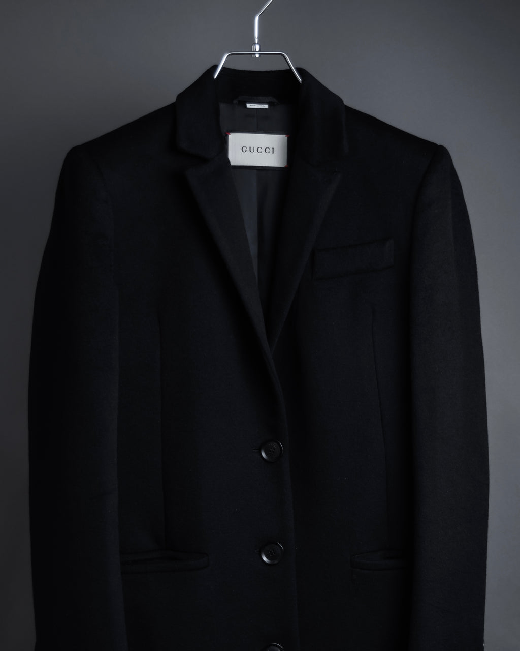 "GUCCI" Michele period solid black wool tailored coat