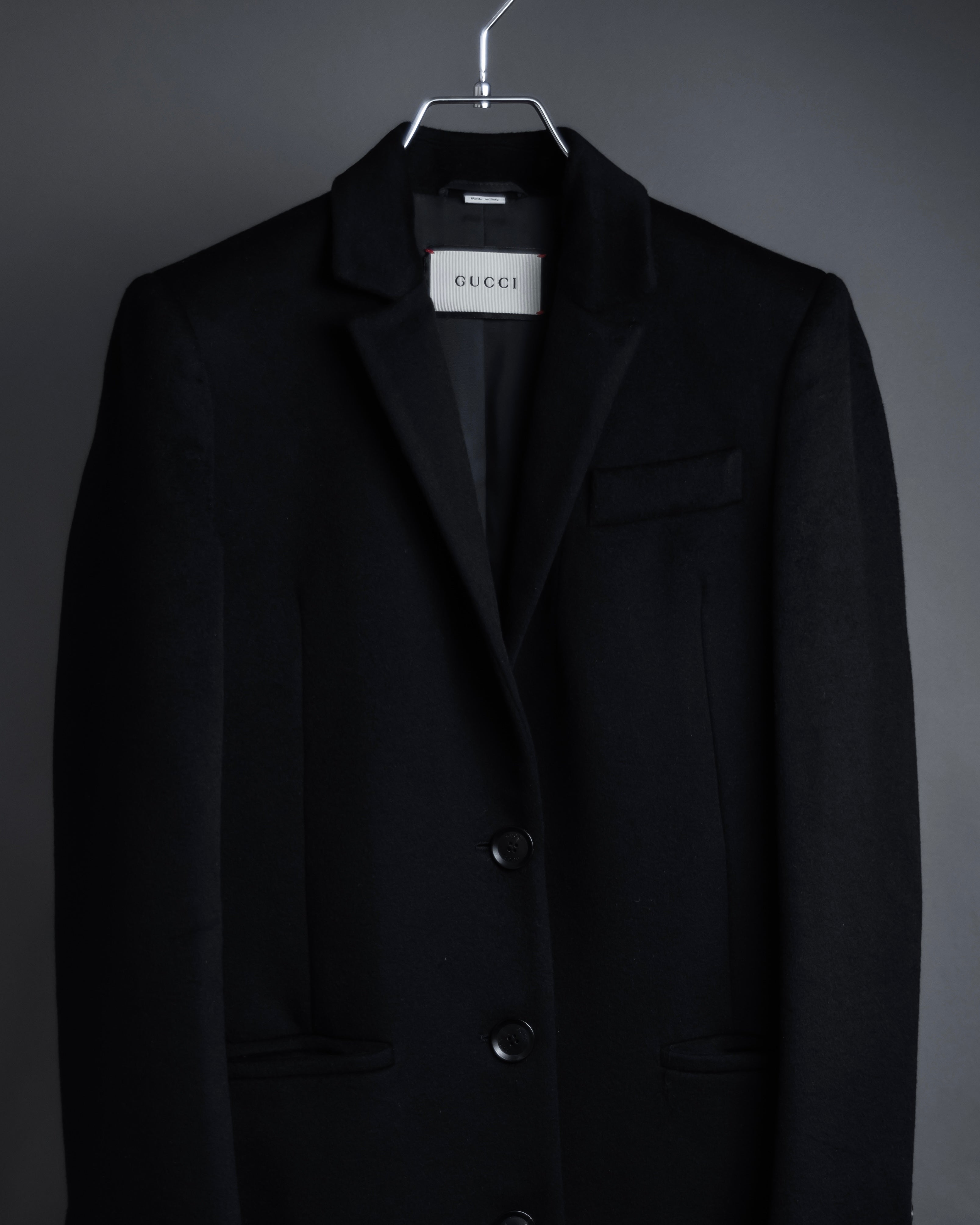 "GUCCI" Michele period solid black wool tailored coat