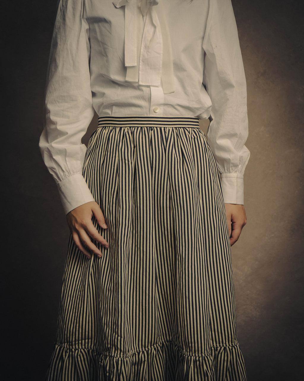 -SPECIAL- “Christian Dior” 2021 cruise striped linen silk tiered skirt