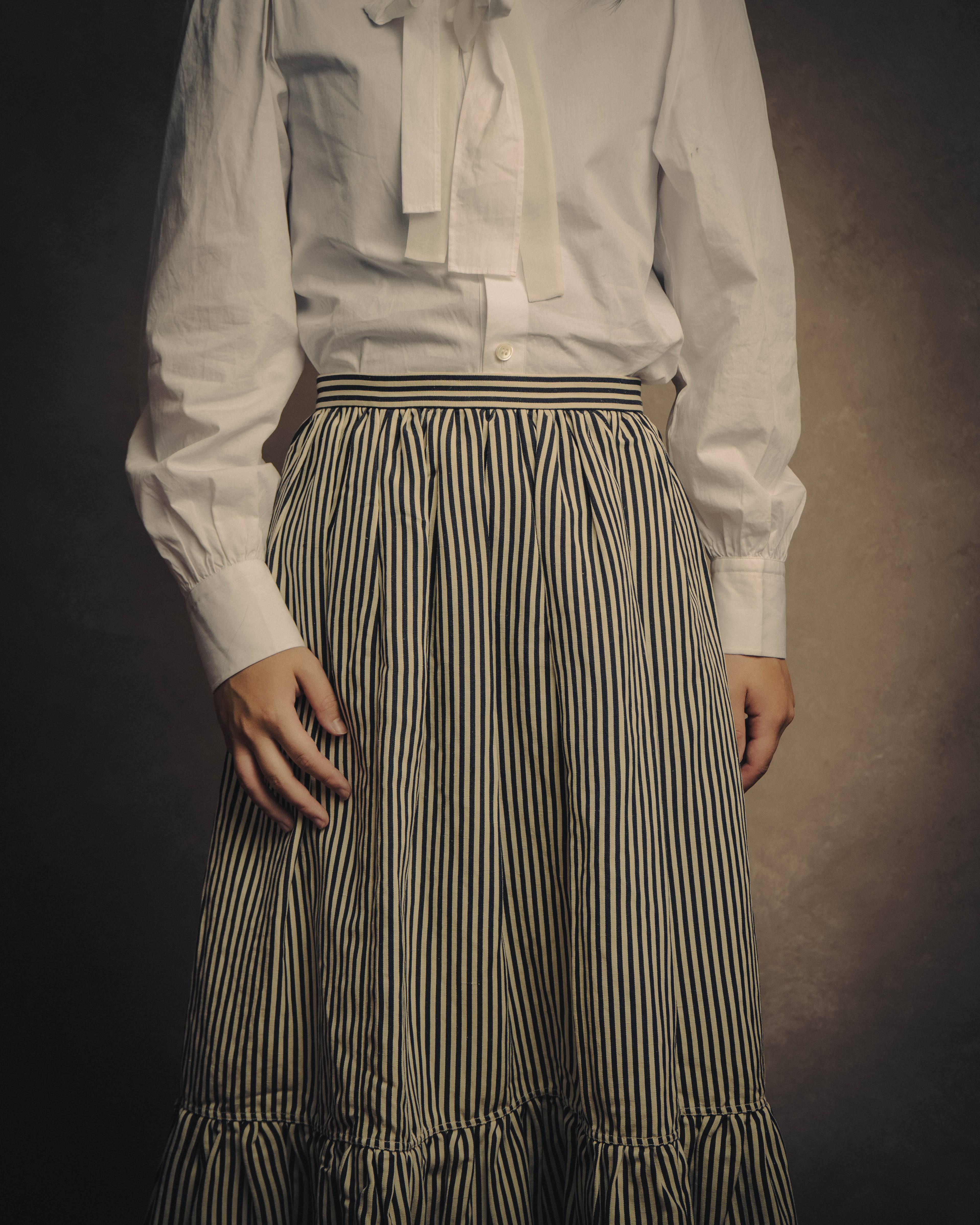 -SPECIAL- “Christian Dior” 2021 cruise striped linen silk tiered skirt