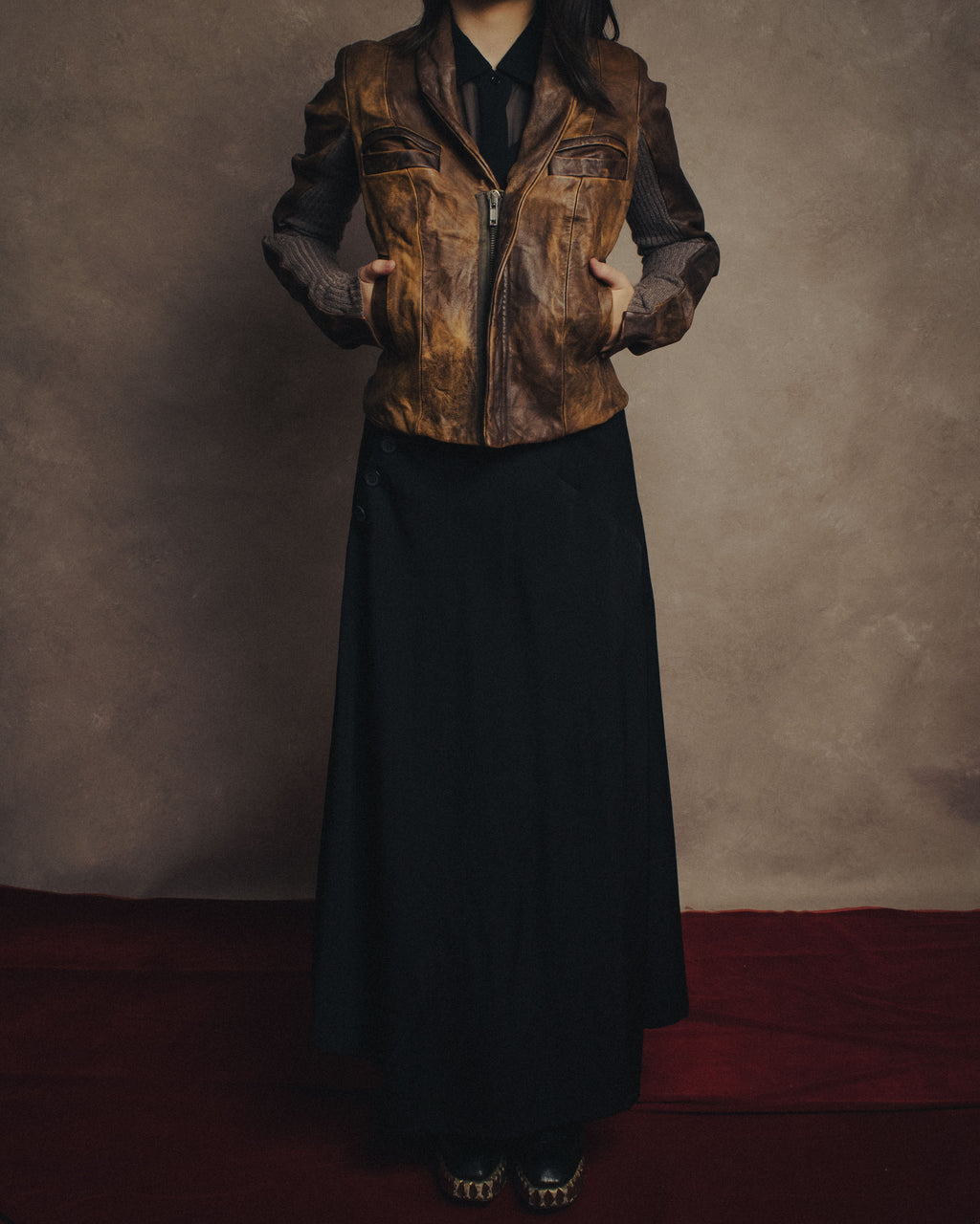 -SPECIAL- “Rick Owens” 00’s Washed lamb leather rib sleeve jacket