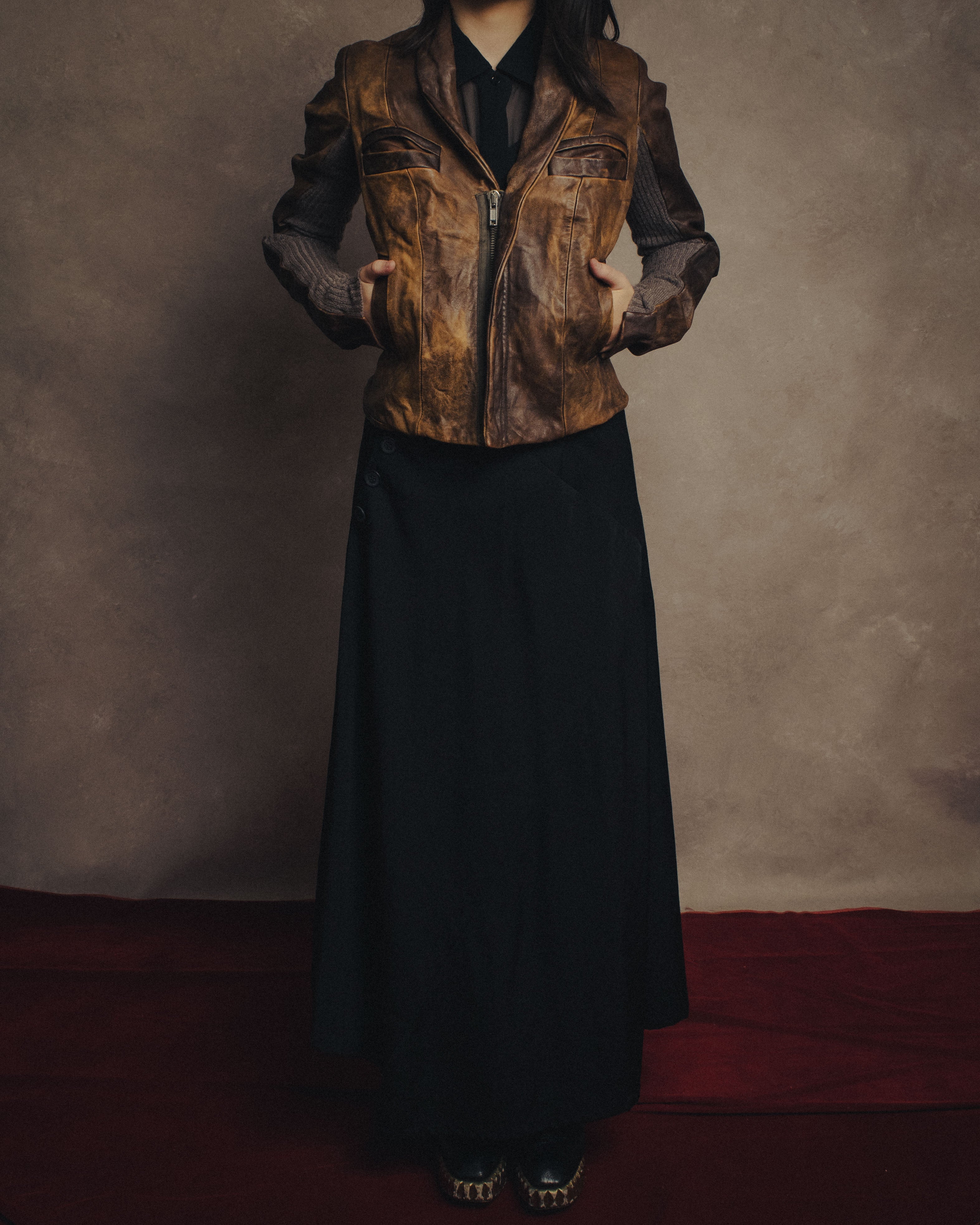 -SPECIAL- “Rick Owens” 00’s Washed lamb leather rib sleeve jacket