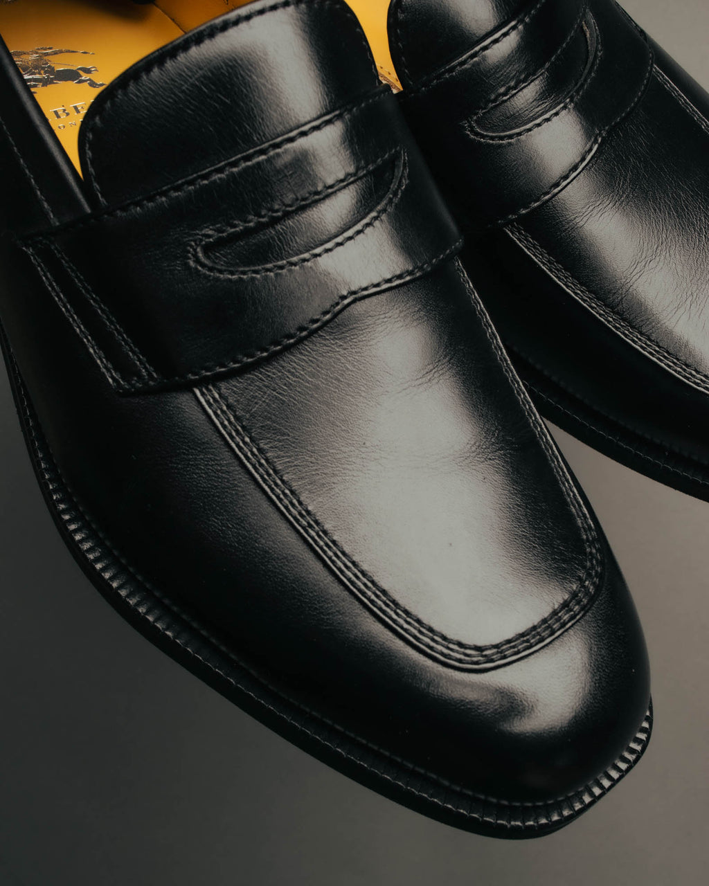 "BURBERRY LONDON" 00's Glossy black leather penny loafers