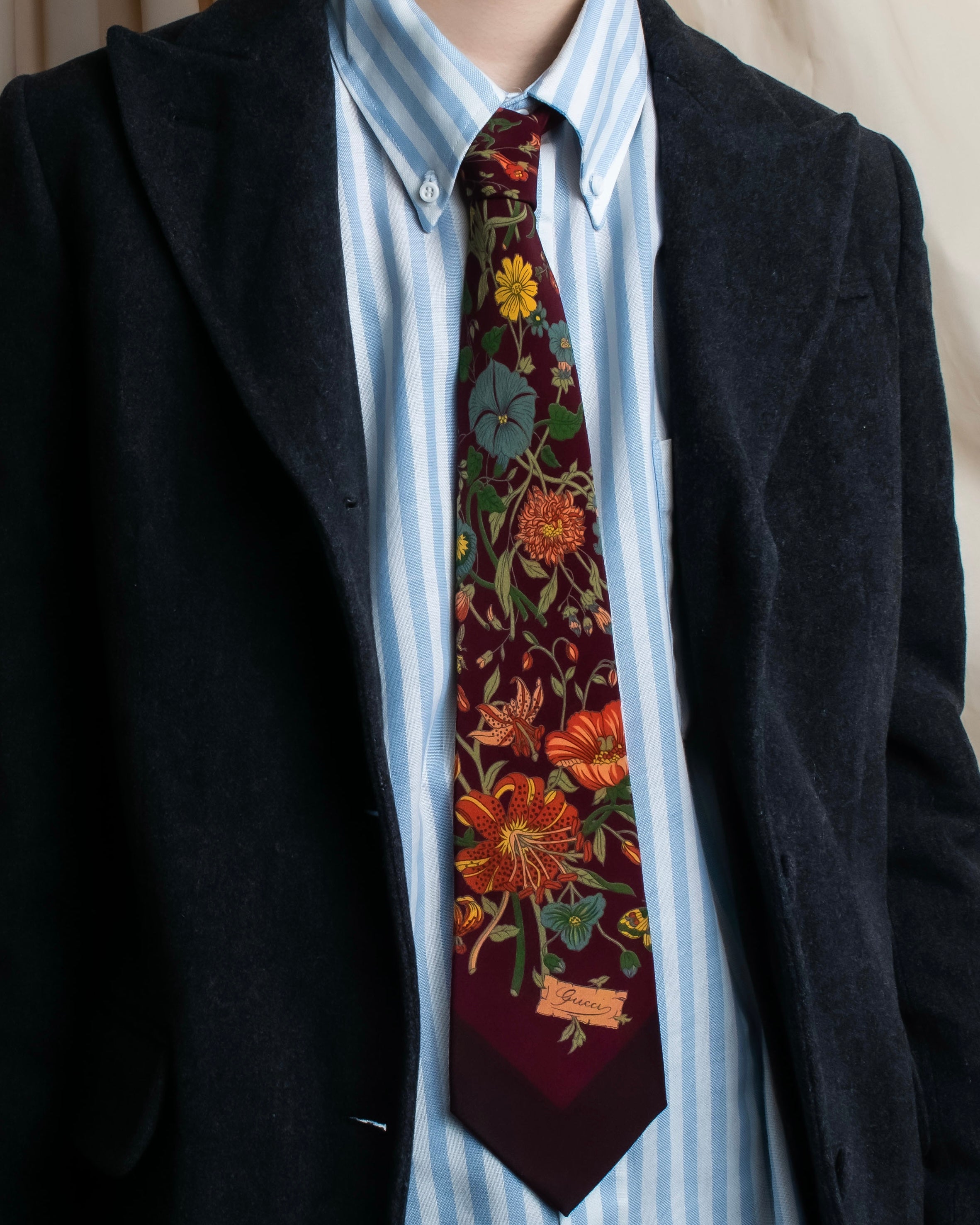 "GUCCI" Flower motif vintage logo design silk neck tie