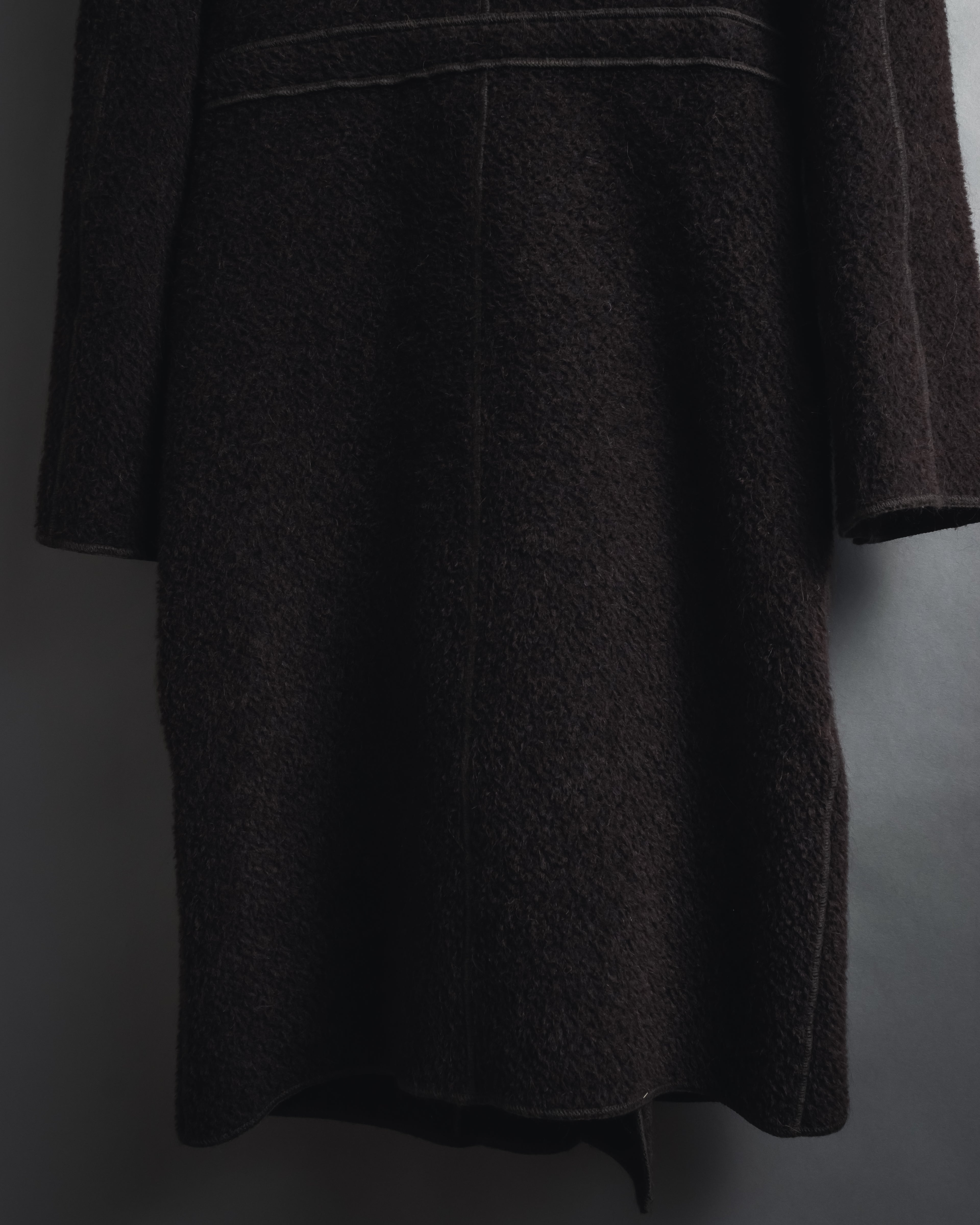 "FENDI" 90’s-00’s Sculptural belted leopard cat fur collar alpaca coat