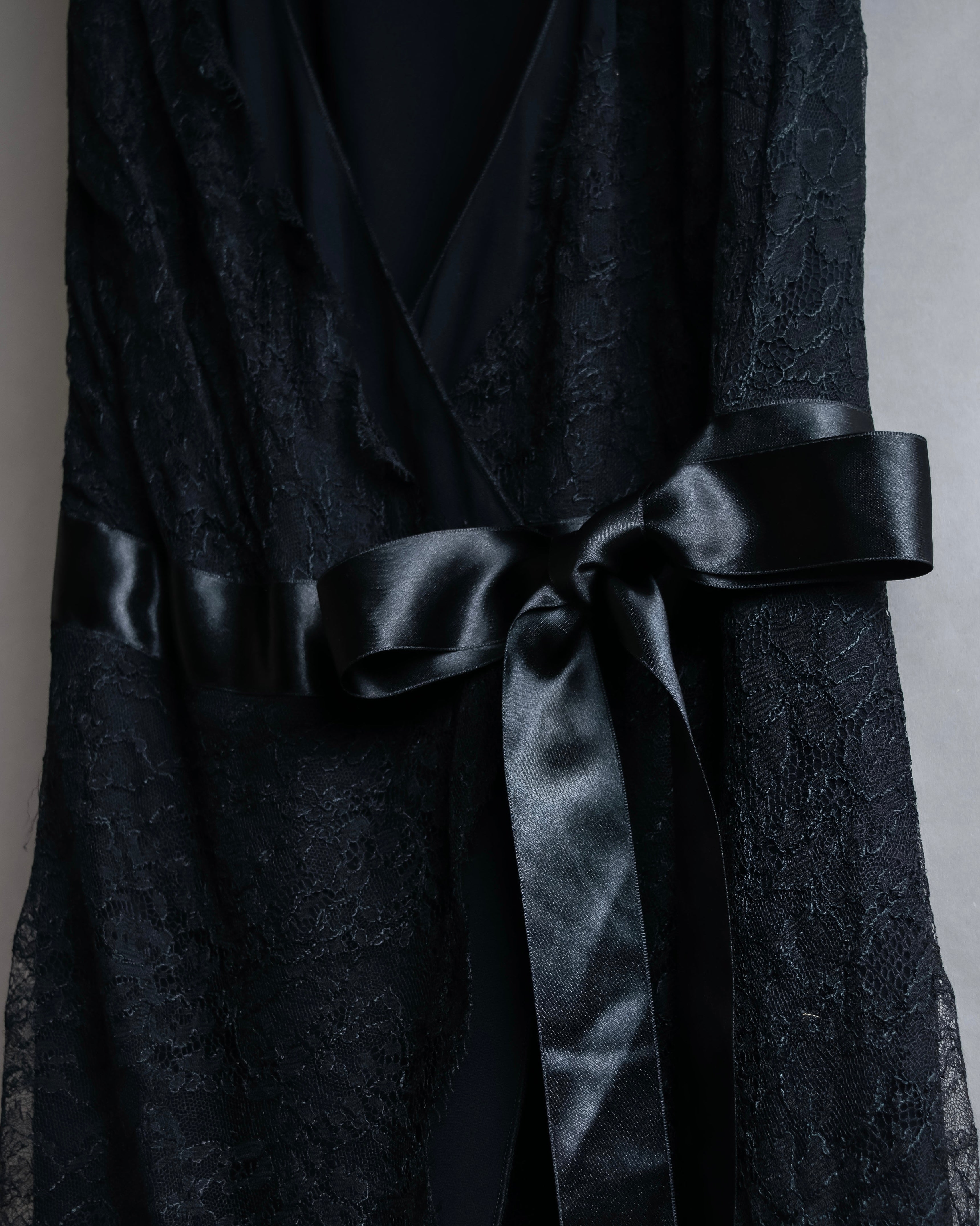 "RED VALENTINO"Ribbon belted design lace black dress