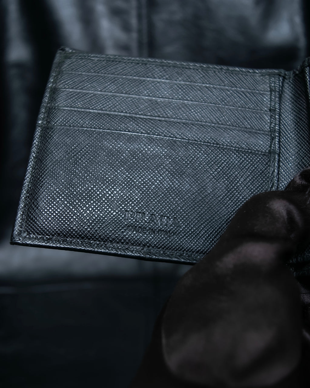 “Prada” Saffiano leather triangle logo wallet