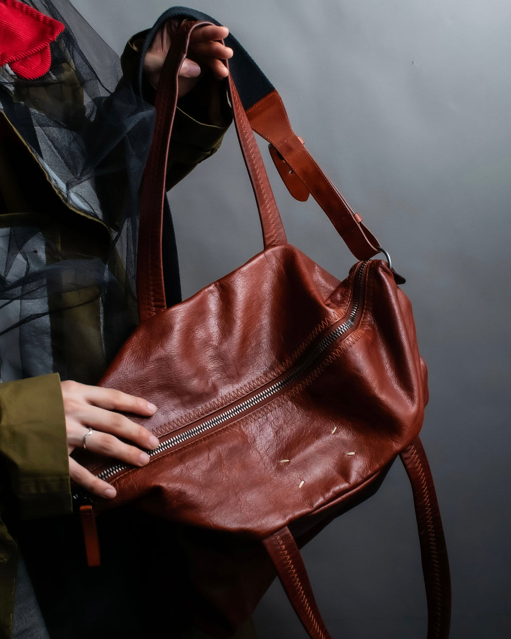 "MAISON MARGIELA" Genuine leather 2way brown color sailor bag