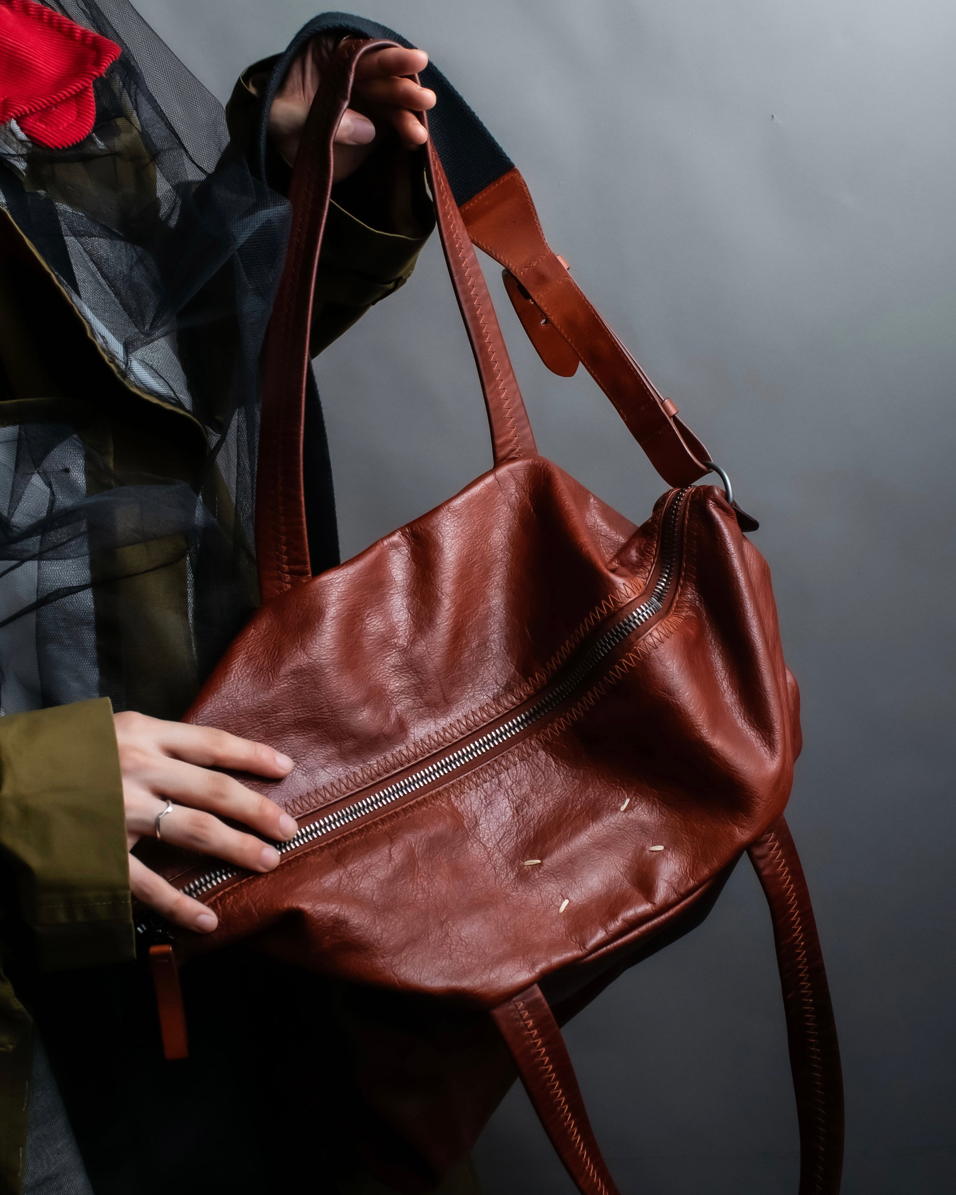 "MAISON MARGIELA" Genuine leather 2way brown color sailor bag