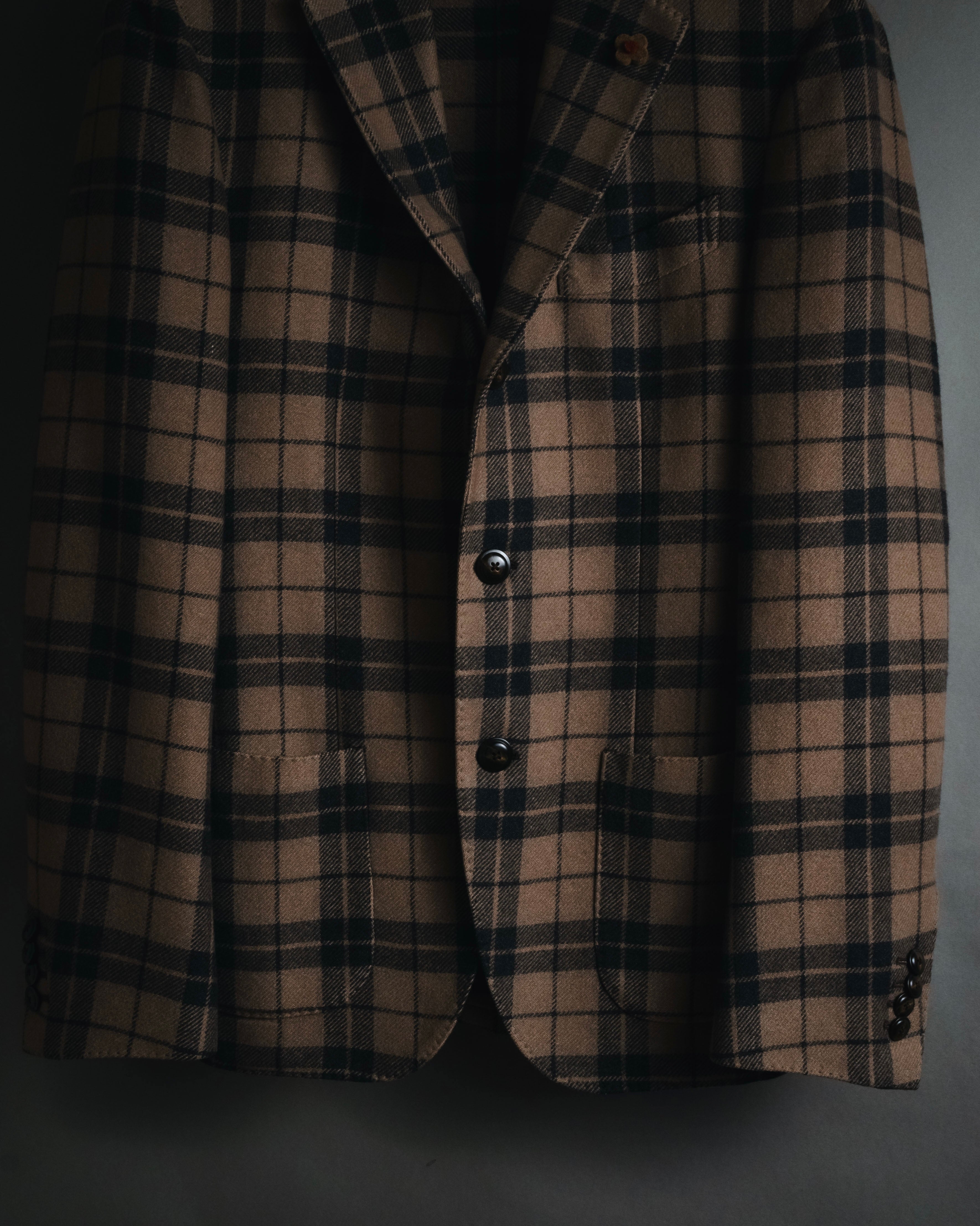 "LARDINI" Checked three-button soft-shoulder tailored jacket