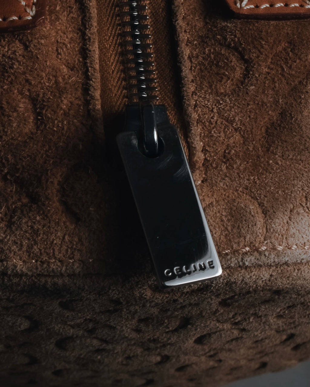 "CELINE" 00's Macadam logo engraved suede leather bag