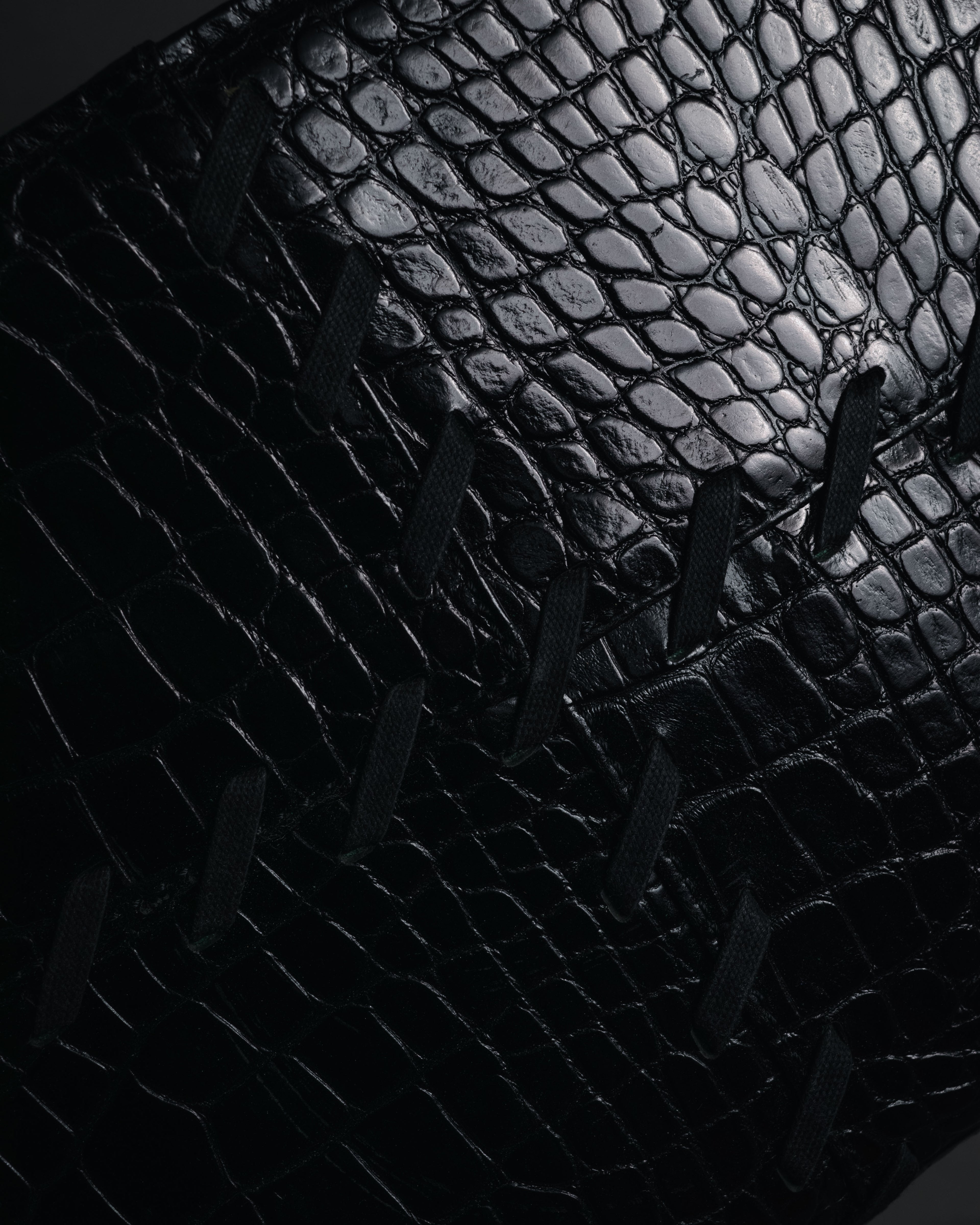 "YVES SAINT LAURENT" 90’s crocodile embossed lace up handbag