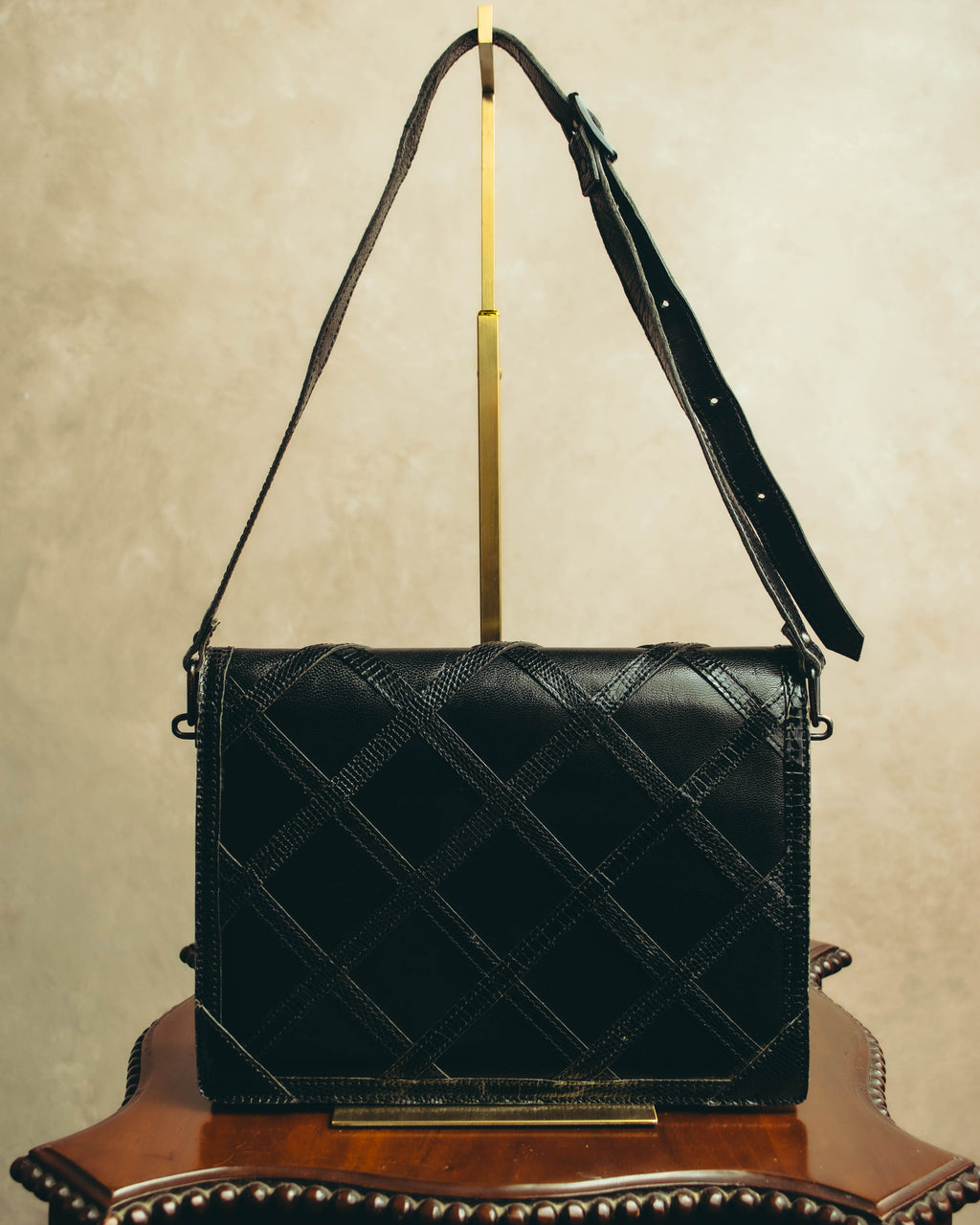 "Yves Saint Laurent" 80's-90's Lattice textured leather shoulder bag