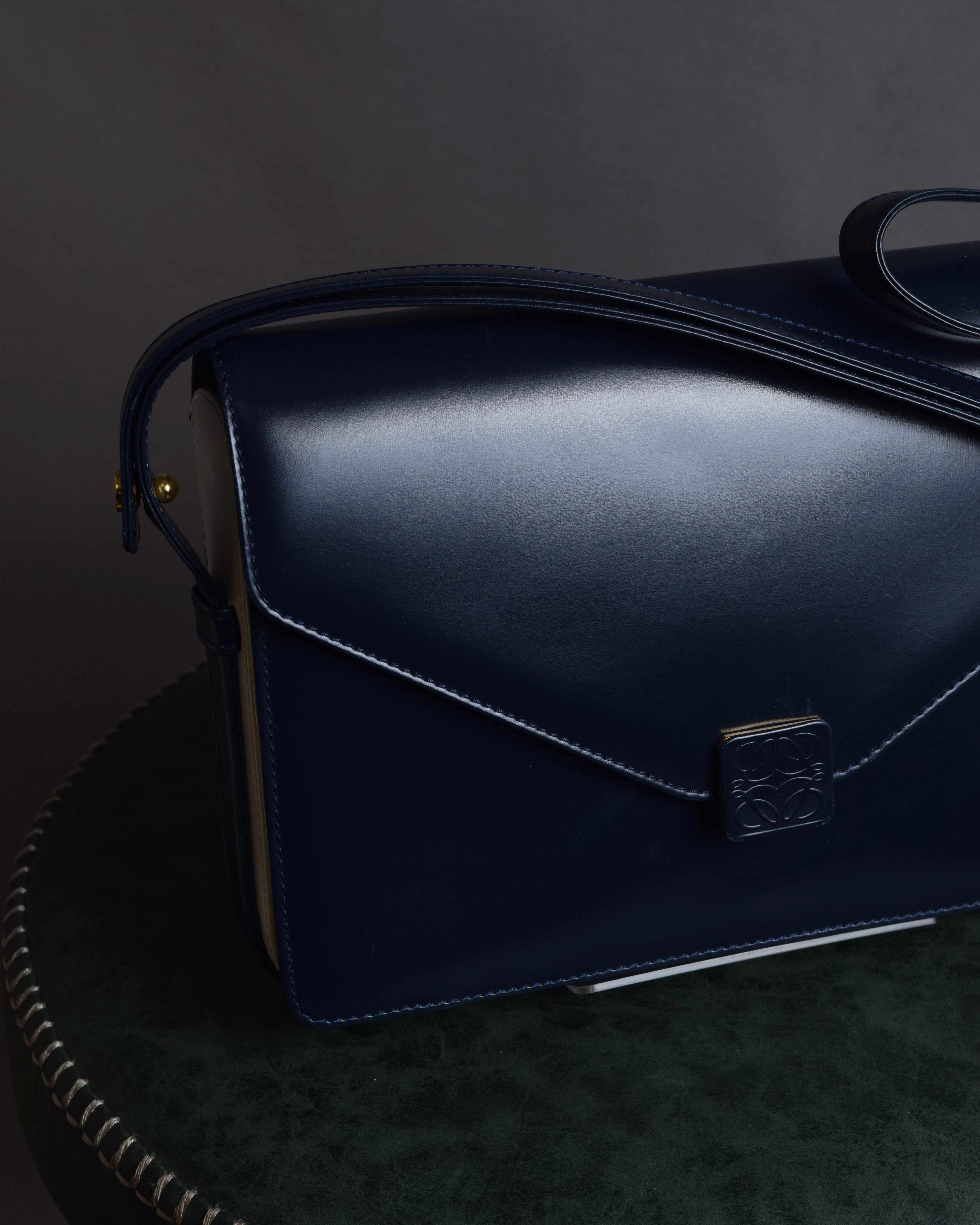 "LOEWE" Anagram logo engraved bicolor leather square bag