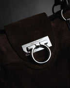 "Salvatore Ferragamo" 00’s suede gancini gathered bowling bag