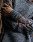 "VALENTINO" Floral lace cable knit docking design pullover