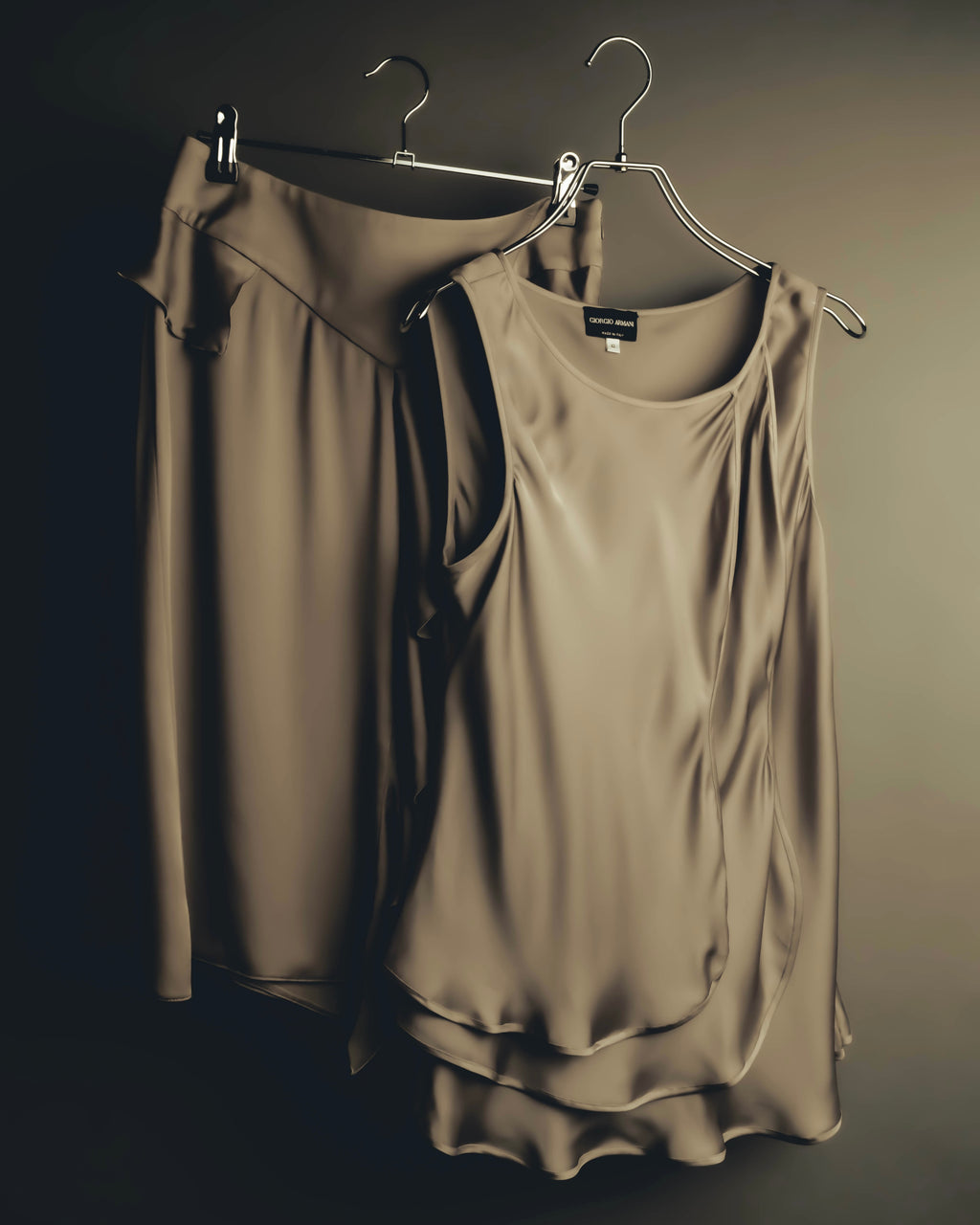 "GIORGIO ARMANI" 90's-00's Draped silk sleeveless top and skirt set