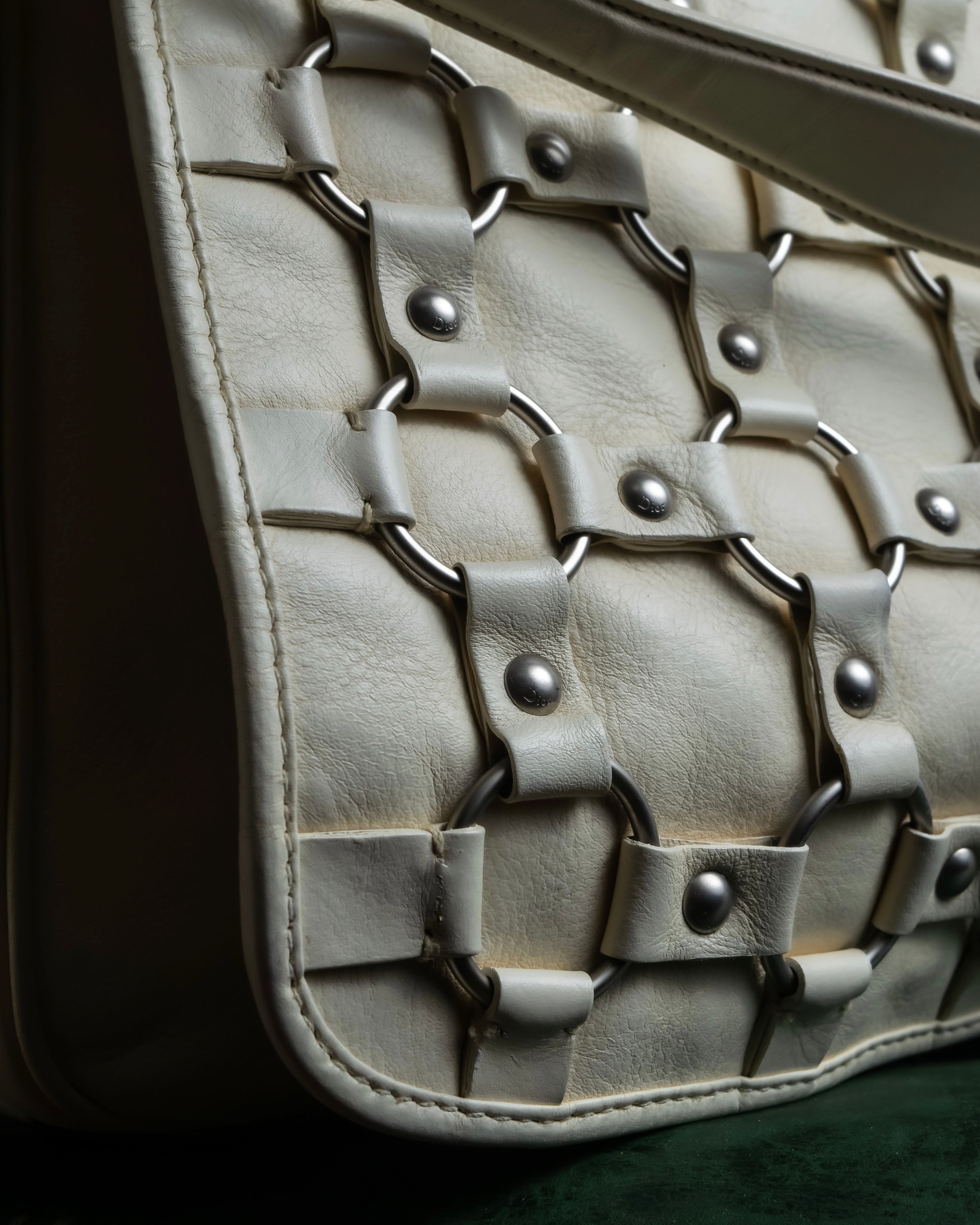 "Christian Dior" Metal ring leather combination design bag