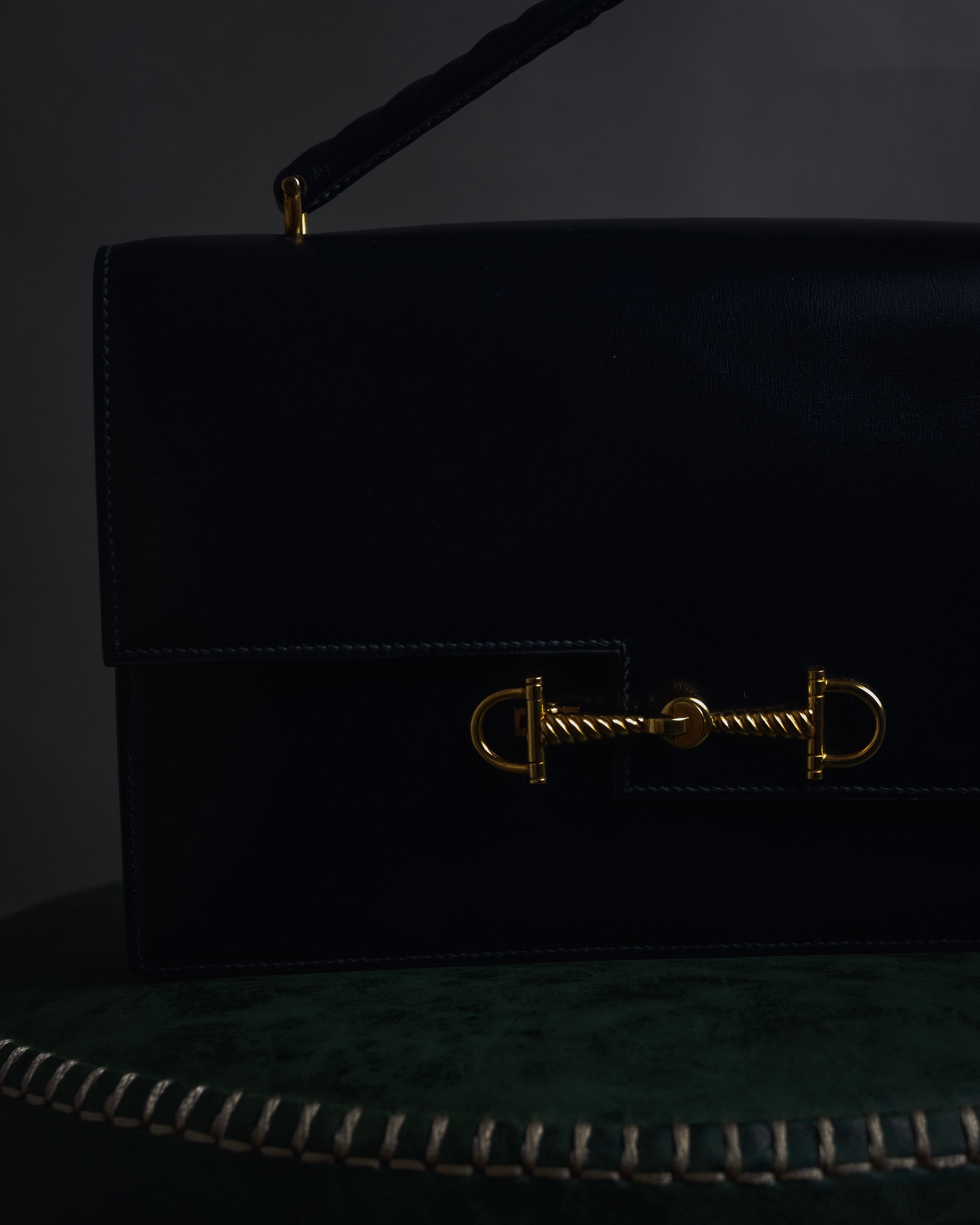 -SPECIAL- "HERMES" 60’s early sandrine box dark blue calf bit bag