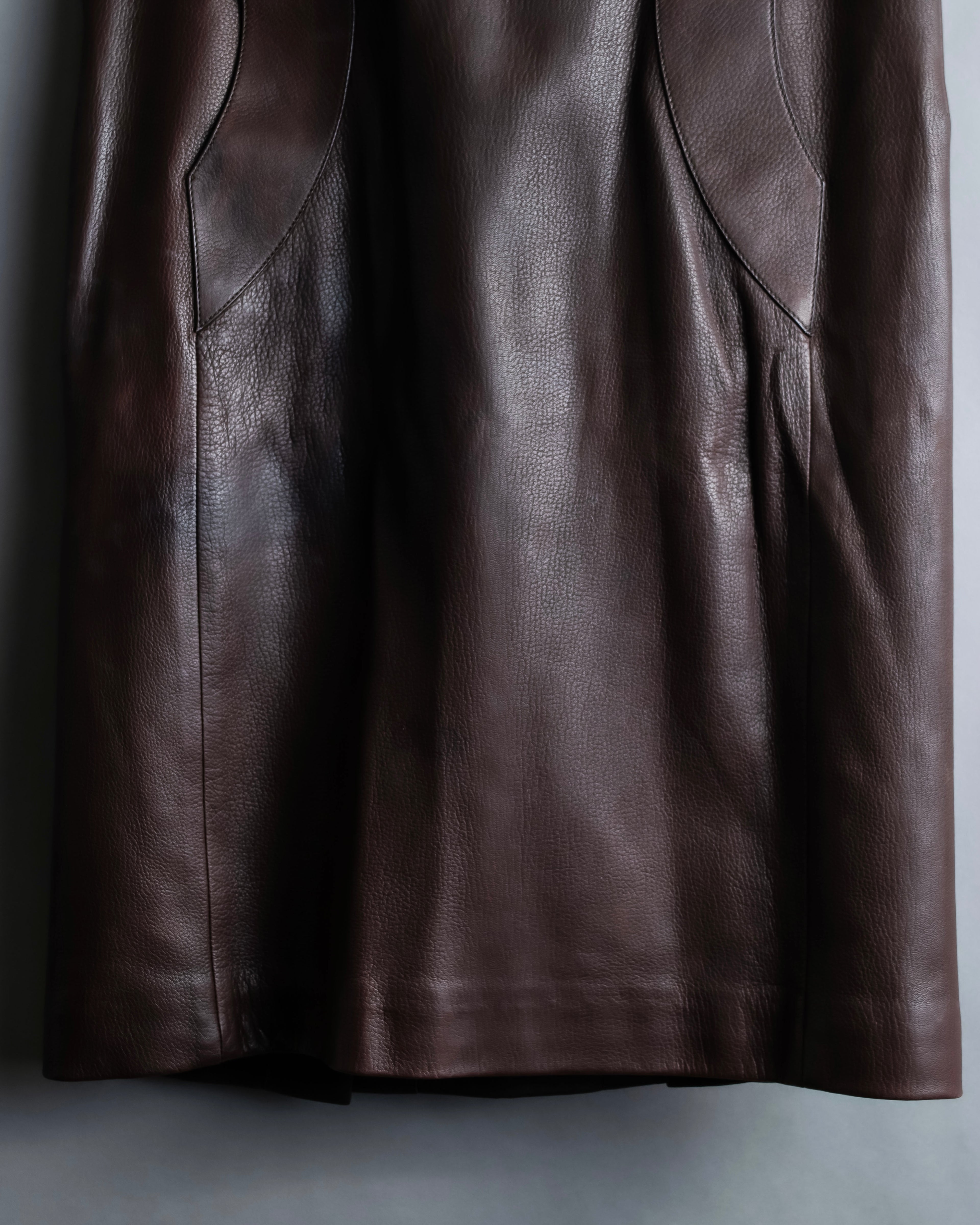"Hermes by Gaultier" Round Pocket Wine Red Leather Skirt