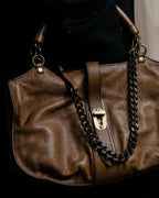 "BURBERRY" Chain design grained full grain leather shoulder bag