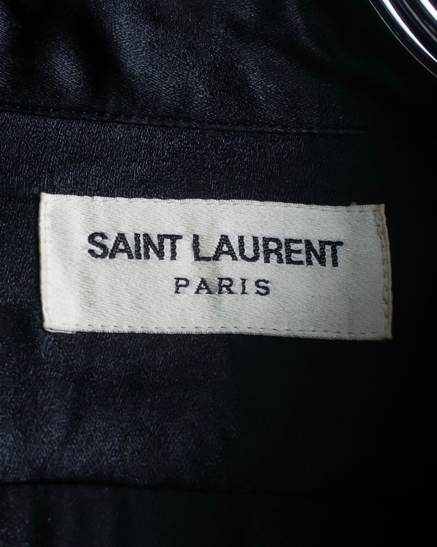 "Saint Laurent Paris" Geometric pattern fly front silk shirt