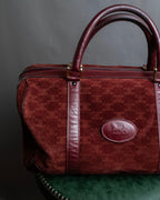 "CELINE" Triomphe motif Bordeaux color suede boston bag