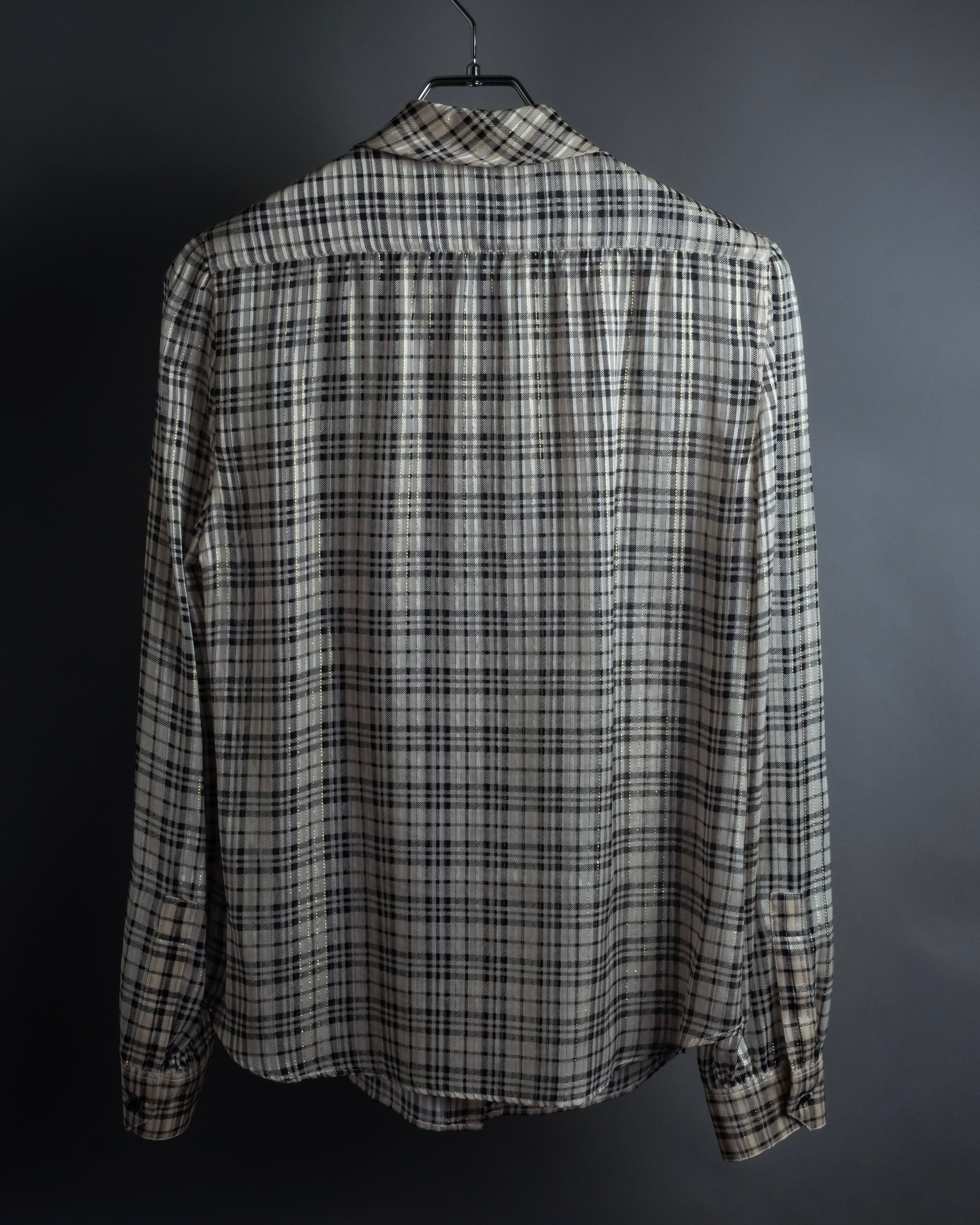 "Saint Laurent" Lame check pattern bow tie shirt