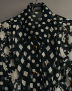 “GIANNI VERSACE COUTURE” 90’s Sheer mixed pattern ruffle blouse