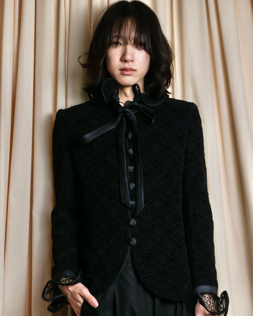 "JEAN-LOUIS SCHERRER" Lace frill design ribbon attached jacket