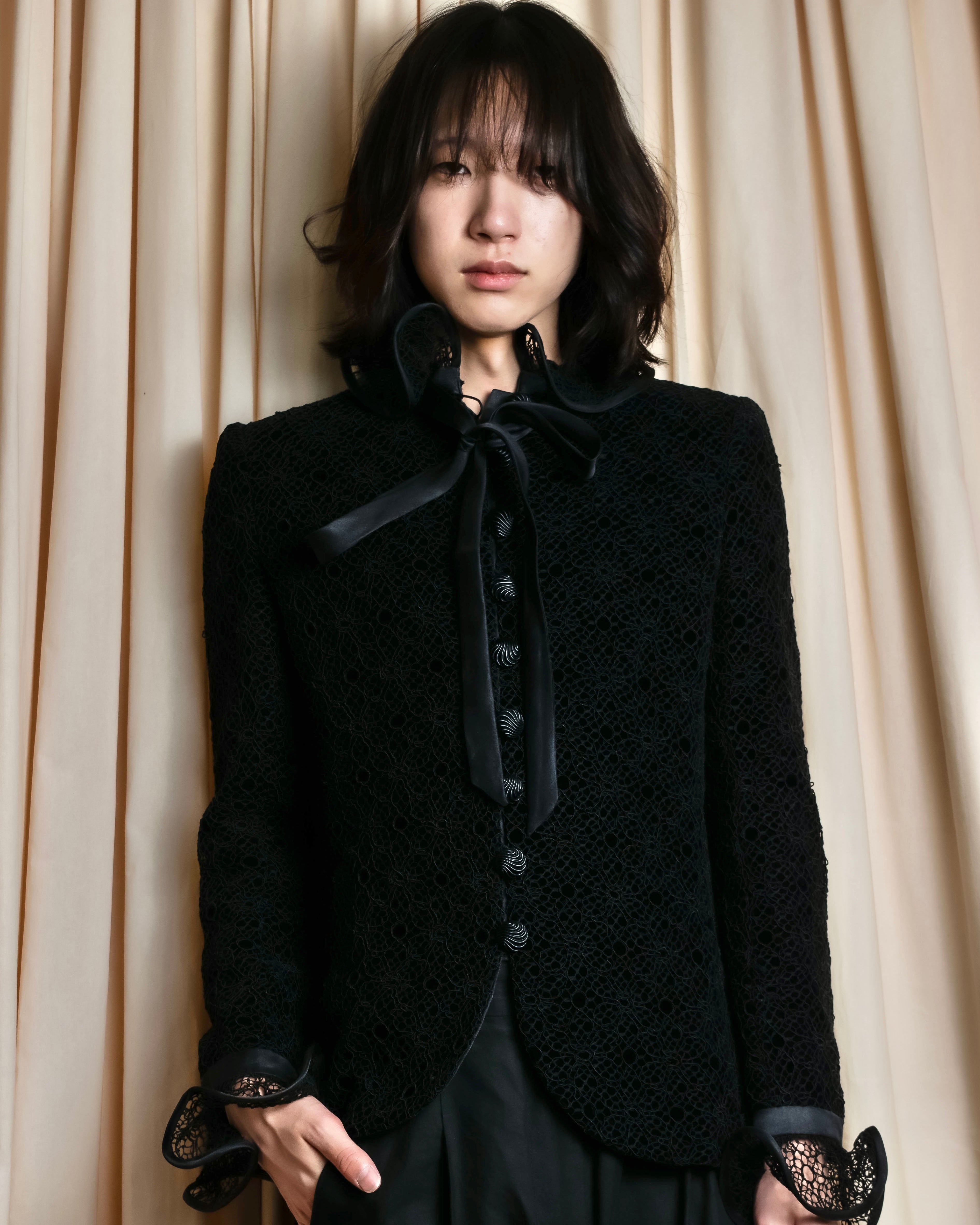 "JEAN-LOUIS SCHERRER" Lace frill design ribbon attached jacket