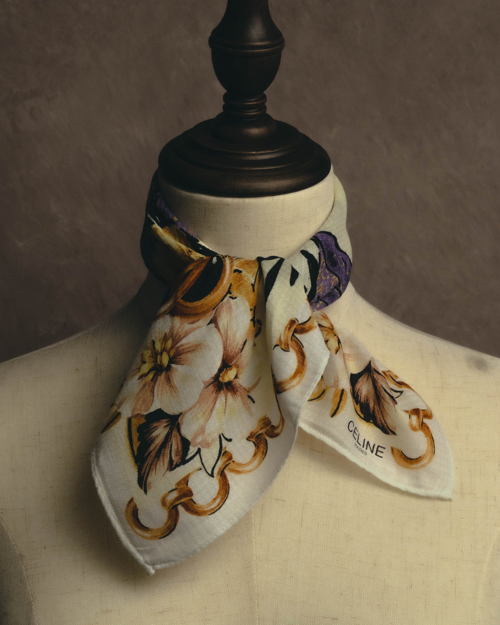 "CELINE" 90's-00's Floral printed cotton scarf