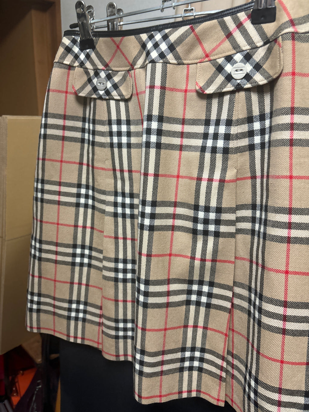 "BURBERRY" Nova check pattern box pleats mid length skirt