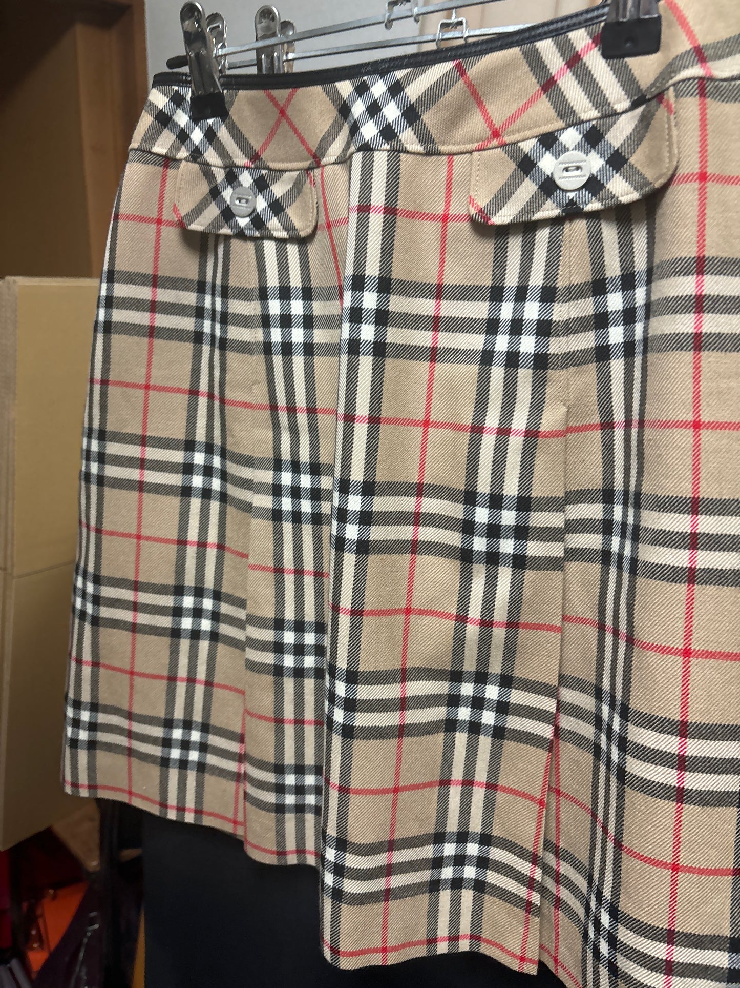 "BURBERRY" Nova check pattern box pleats mid length skirt