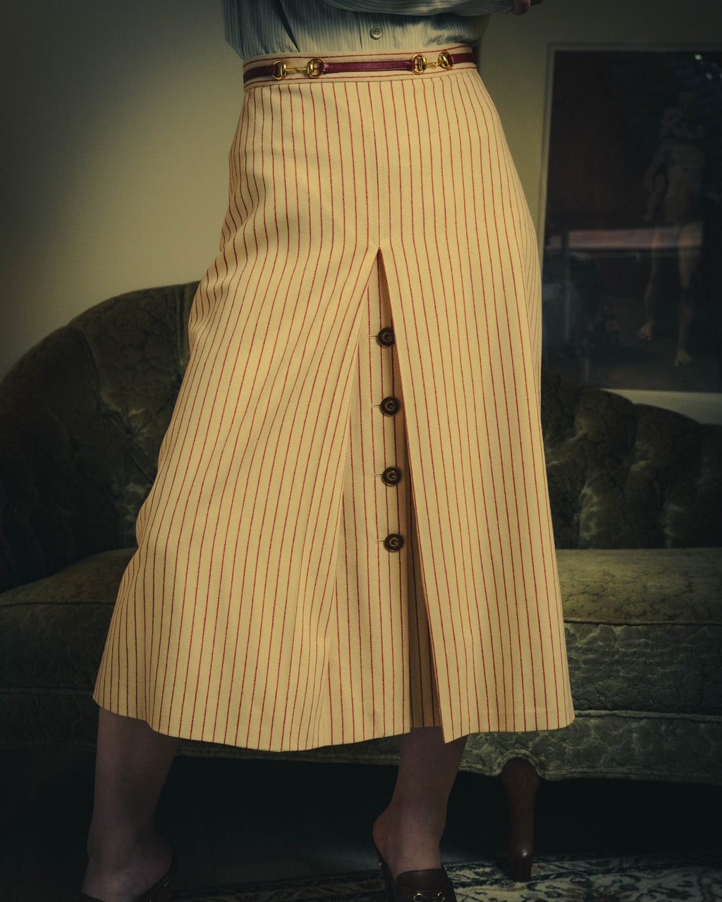 -SPECIAL- “GUCCI” 2015-2022 vintage inspired horsebit striped wool skirt