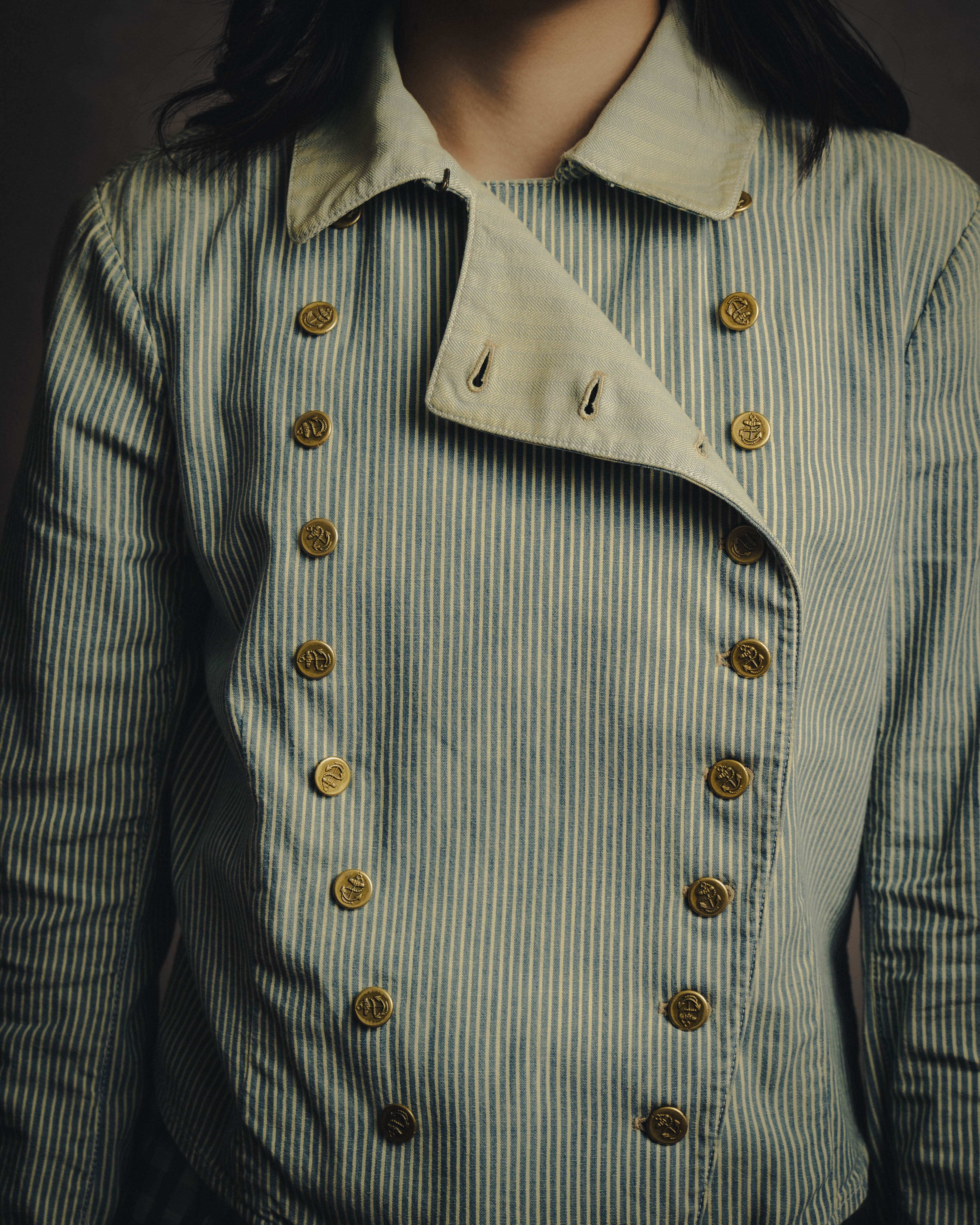 -SPECIAL- "Ralph Lauren" 00's Hickory stripe cotton double-breasted marine jacket
